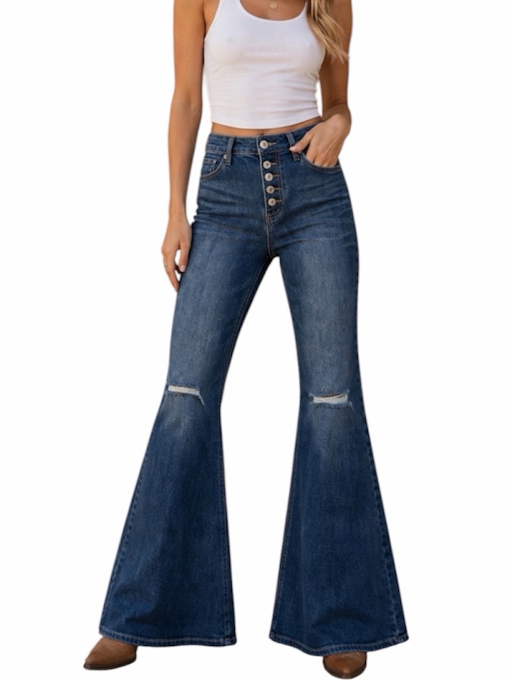Shyanne Distressed Button-Fly Flare Jeans size 26 x 32